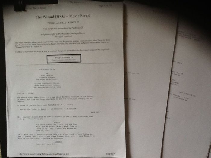 Script of wizard of oz