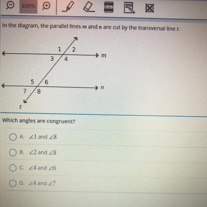 Parallel lines m and n are cut by transversal t