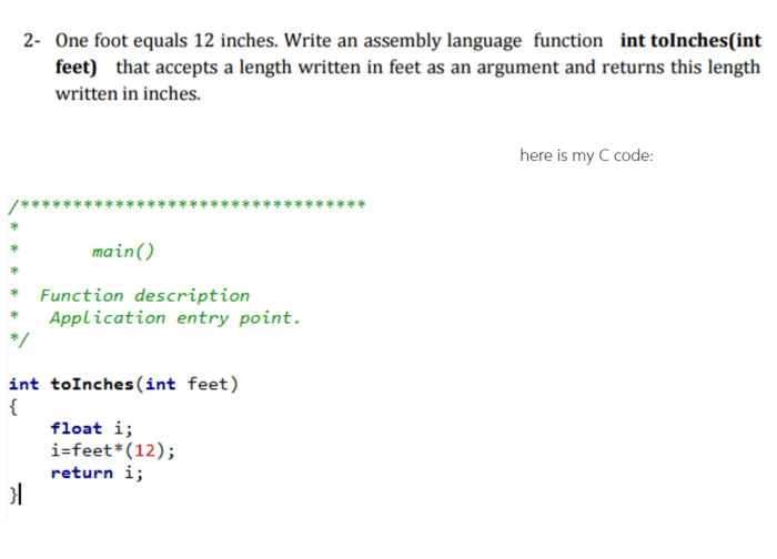 One foot equals 12 inches write a function that accepts